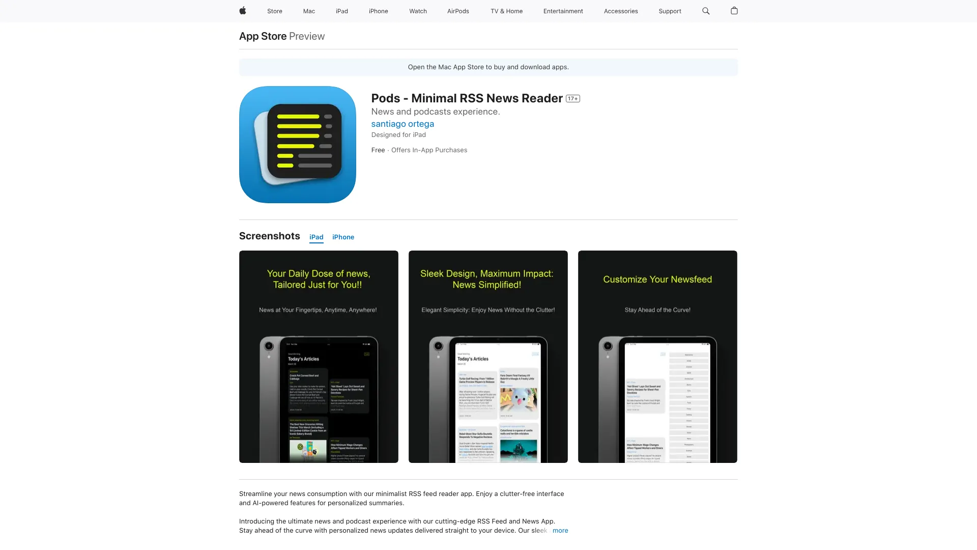 Pods – Minimal RSS News Reader