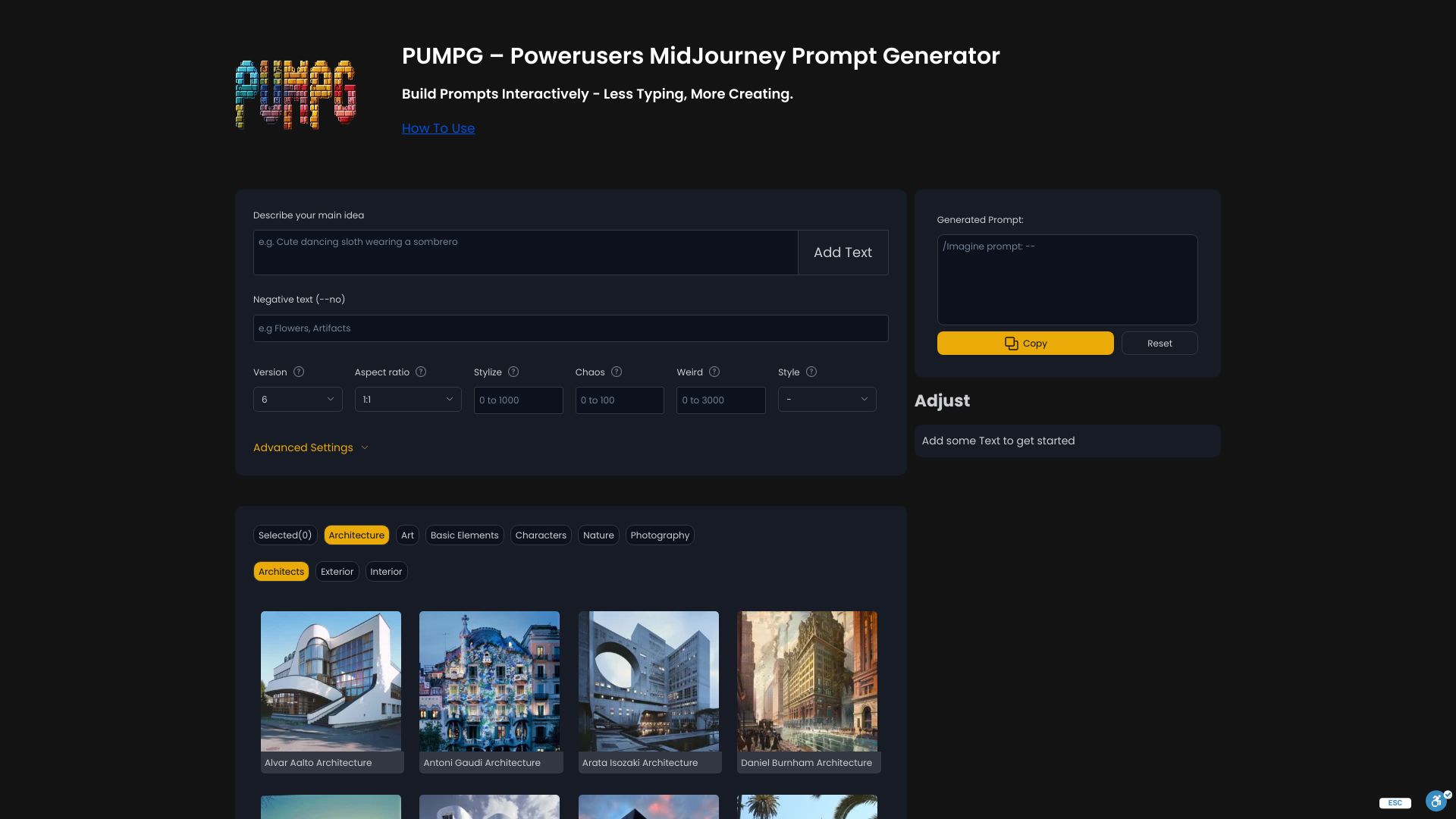 PUMPG – Midjourney Prompt Generator