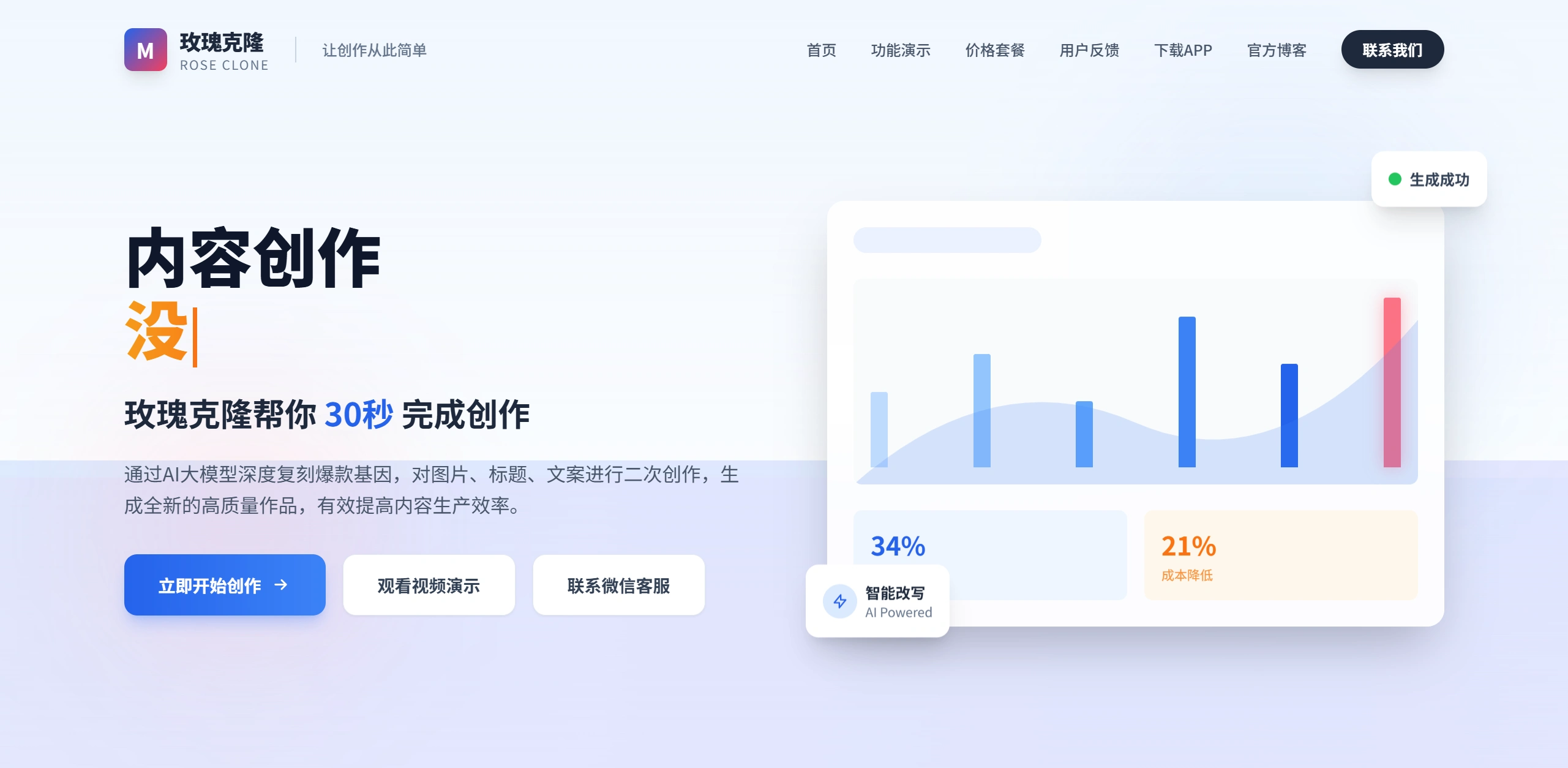  玫瑰克隆(Rose Clone) - 全能AI爆款文案创作引擎_小红书_抖音智能营销神器 - www.dcxh7.com