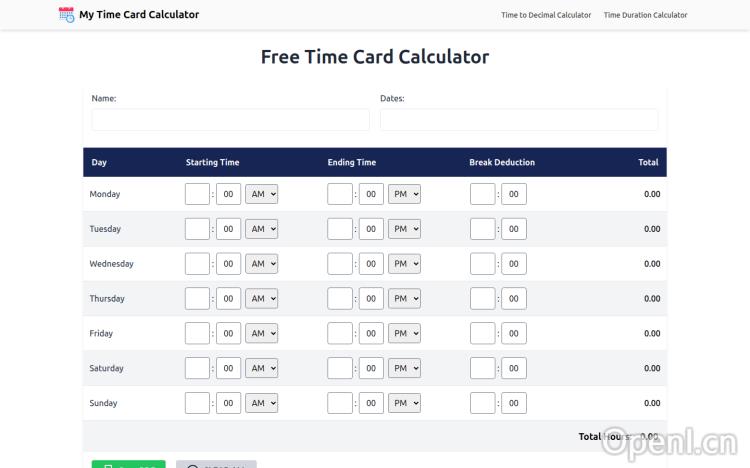 My Time Card Calculator